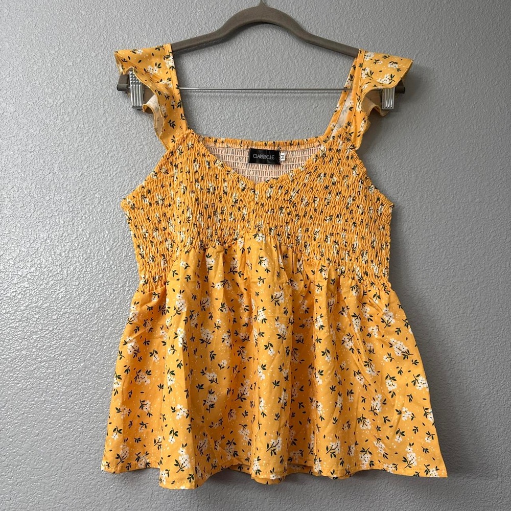Clarinelle Women's Yellow Floral Ruffle Tank